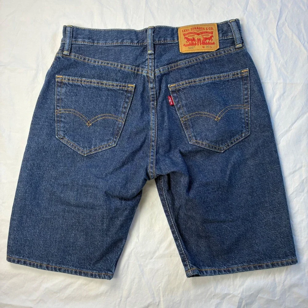 Levis 505 Regular Fit Denim Shorts Mens 30 Indigo Dark Wash Jorts 5-Pocket